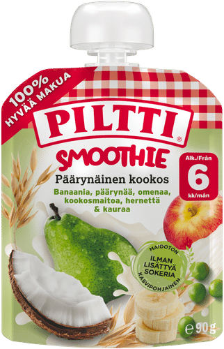 Piltti 90克梨味椰奶果泥 6个月份装｜PILTTI 90g Smoothie Päärynäinen kookos 6kk annospussi