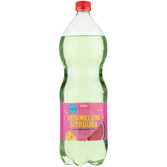 Coop vesimeloni-sitruuna sokeriton virvoitusjuoma 1,5l｜Coop 西瓜柠檬无糖软饮料 1,5l