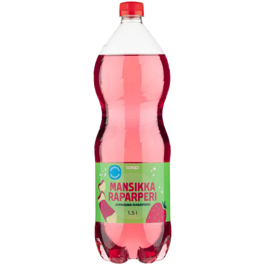Coop mansikka-raparperi sokeriton virvoitusjuoma 1,5l｜Coop 草莓大黄无糖软饮料 1,5l