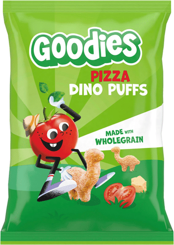 Goodies Dino Puffs 披萨味全麦玉米泡芙 30g｜Goodies Dino Puffs Pizza täysjyvävehnä-maissinaksut 30g