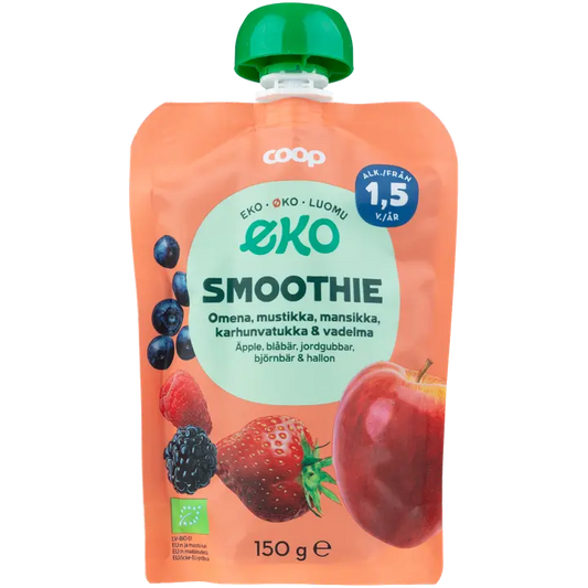 Coop Eko smoothie omena & marja luomu 150 g 1,5 v｜Coop 生态冰沙苹果和浆果有机 150 克 1.5 年