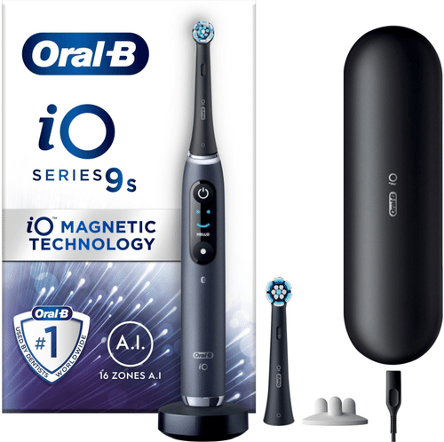 Oral-B iO 9 Black 电动牙刷，2个替换刷头，1个充电旅行盒，Braun设计