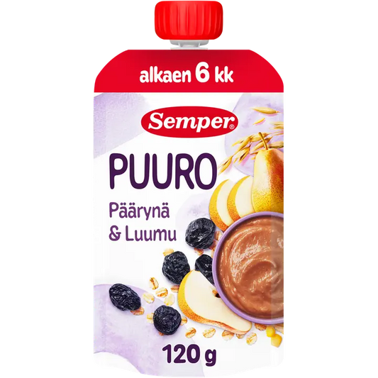 Semper Puuro Päärynä & luumu 6kk käyttövalmis lastenpuuro 120g｜Semper 粥 梨梅6个月即食儿童粥 120g