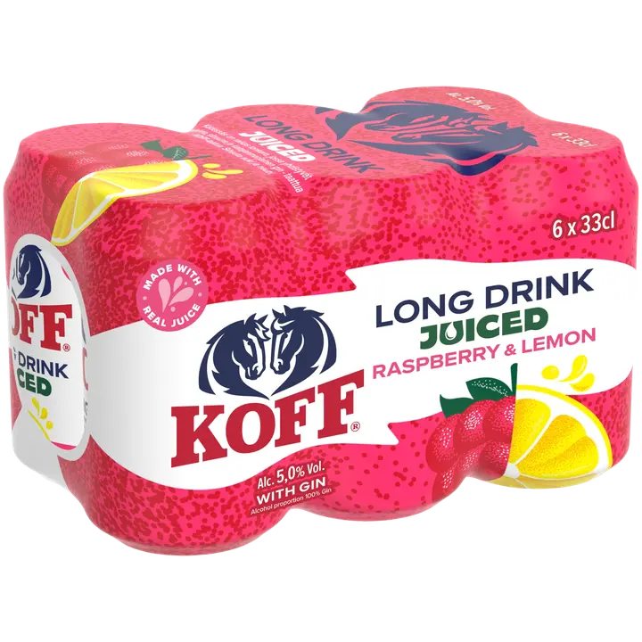 6-pack Koff Long Drink Juiced Raspberry-Lemonlong drink 5,0 % tölkki 0,33 L｜Koff 6 件装 Koff 长饮果汁覆盆子柠檬长饮 5.0% 罐装 0,33 L