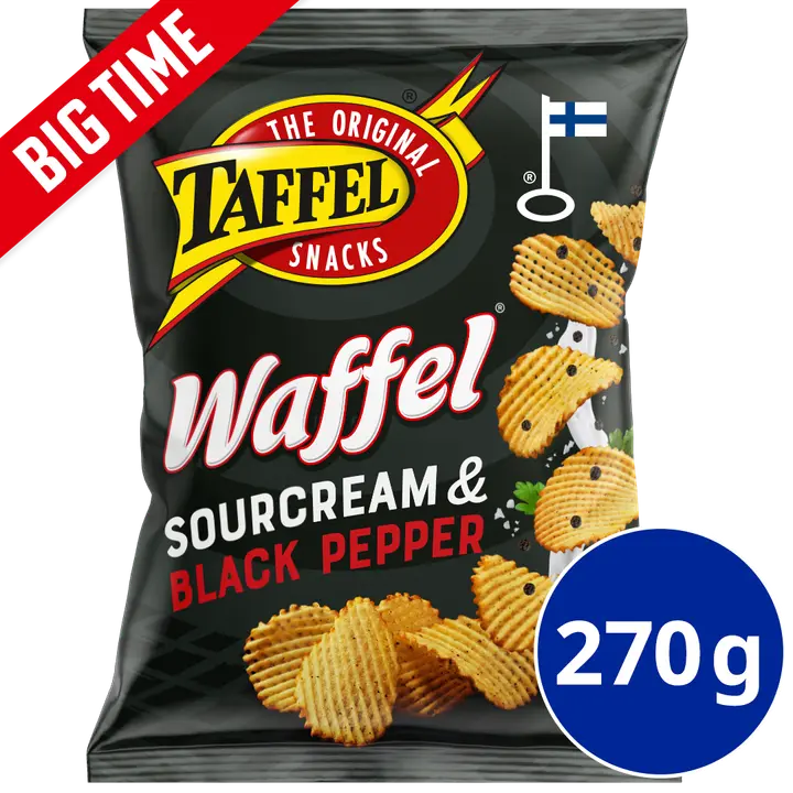 Taffel Waffel sourcream & black pepper maustettu sipsi 270g-Taffel 华夫饼酸奶油和黑胡椒调味薯片 270g