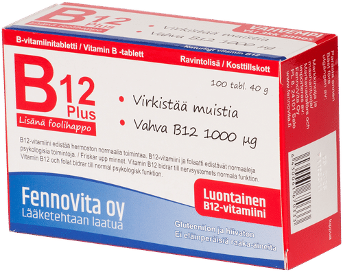 Fennovita 40克B12 1000微克加B6和叶酸｜Fennovita 40g B12 1000 µg Plus lisänä B6 ja foolihappo
