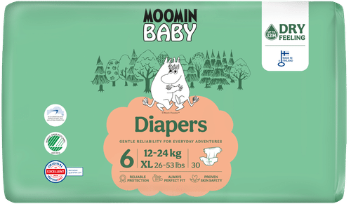 Moomin Baby Diapers 6号粘贴式纸尿裤 30片 12-24kg｜Moomin Baby Diapers teippivaippa koko 6, 30 kpl, 12-24 kg
