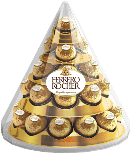 Ferrero Rocher Cone maitosuklaalla ja hasselpähkinärouheella kuorrutettu rapea vohvelierikoisuus sisällä kokonainen hasselpähkinä hasselpähkinäkreemissä  28kpl