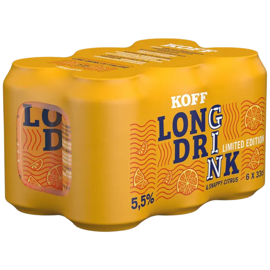 6-pack Koff Long Drink Snappy Citrus long drink 5,5 % tölkki 0,33 L｜Koff 6 件装 Koff 长饮 Snappy 柑橘长饮 5.5% 罐装 0,33 L