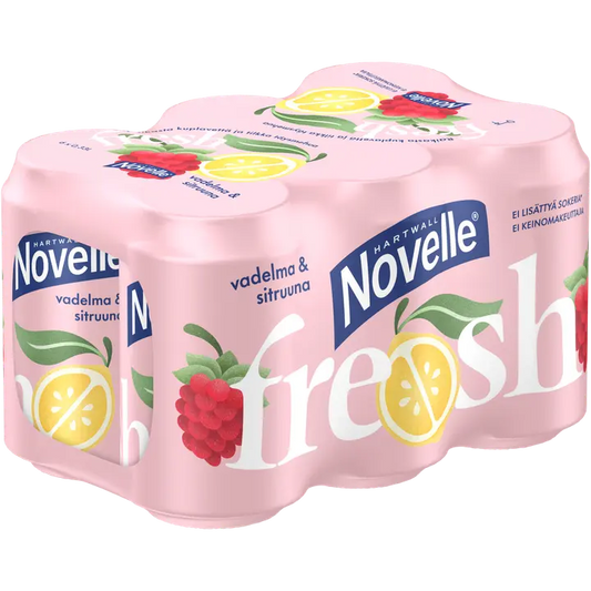 6 x Hartwall Novelle Fresh Vadelma-Sitruuna kivennäisvesi 0,33 l｜Hartwall Novelle Fresh 6 x Hartwall Novelle 新鲜覆盆子柠檬矿泉水 0,33 l