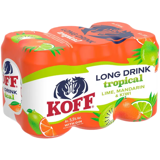 6-pack Koff Long Drink Tropical Lime Mandarin Kiwi long drink 5,5 til-% tölkki 0,33 L｜Koff 6 件装 Koff 长饮热带青柠橘子猕猴桃长饮 5.5 vol% 罐装 0,33 L