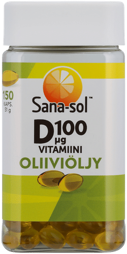 Sana-sol 维生素D 100微克橄榄油胶囊 150粒/51克｜Sana-sol D-vitamiini 100µg Oliiviöljy kapseli 150kaps/51g