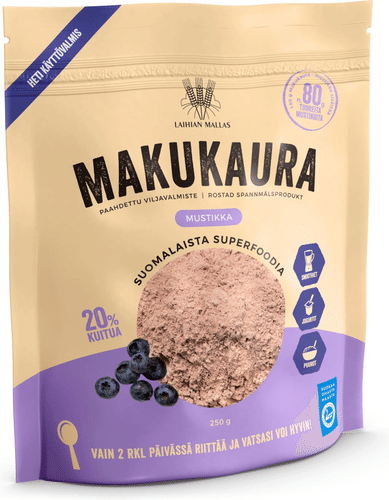 Laihian Makukaura paahdettu viljavalmiste mustikka runsaskuituinen 250 g｜Laihian Mallas 拉伊希亚风味燕麦烤谷物制品 蓝莓 高纤维 250 g