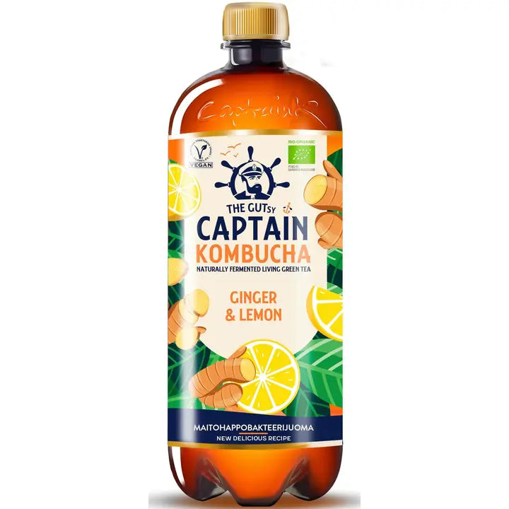 The Gutsy Captain Kombucha Ginger Lemon, inkiväärin ja sitruunan makuinen kombucha-juoma LUOMU 950ml｜The Gutsy Captain Kombucha 姜柠檬，姜柠檬味康普茶有机饮料 950ml