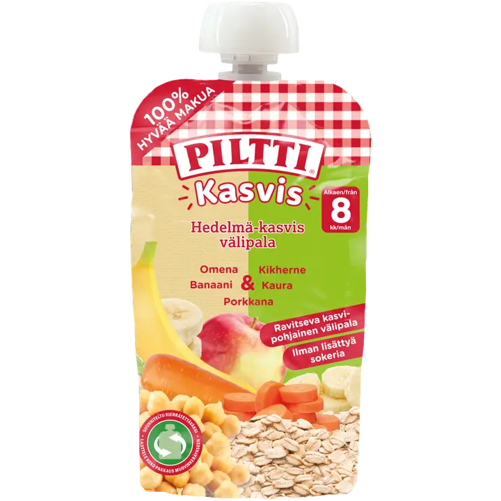 Piltti Kasvis 110g Hedelmä-kasvis välipala omena-banaani-porkkana-kikherne-kaura Luomu｜Piltti 蔬菜 110g 水果蔬菜零食苹果-香蕉-胡萝卜-鹰嘴豆-燕麦有机