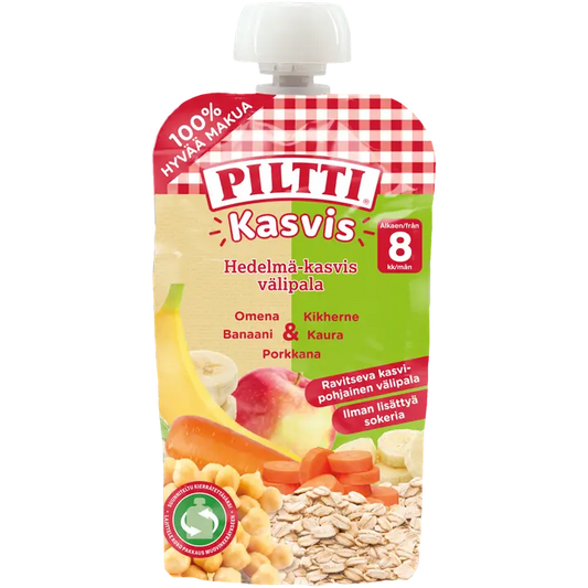 Piltti Kasvis 110g Hedelmä-kasvis välipala omena-banaani-porkkana-kikherne-kaura Luomu｜Piltti 蔬菜 110g 水果蔬菜零食苹果-香蕉-胡萝卜-鹰嘴豆-燕麦有机