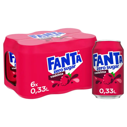 6-pack Fanta Vadelma Zero virvoitusjuoma tölkki 0,33 L｜Fanta 6 件装芬达覆盆子零软饮料罐 0,33 L