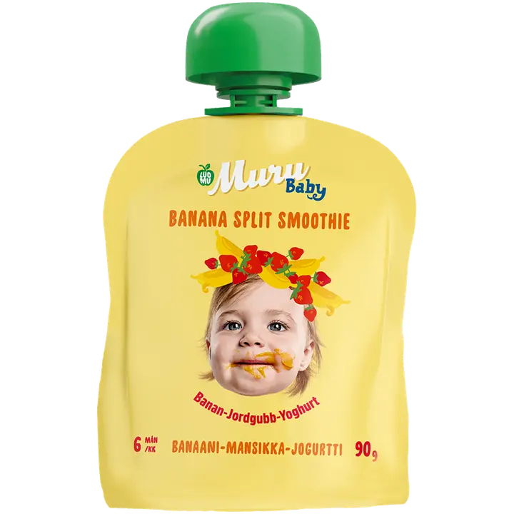 Muru Baby  Banana Split Smoothie 6 kk  Luomu Banaani-Mansikka-Jogurtti 90 g｜Muru Baby 香蕉片冰沙 6 个月有机香蕉草莓酸奶 90 g