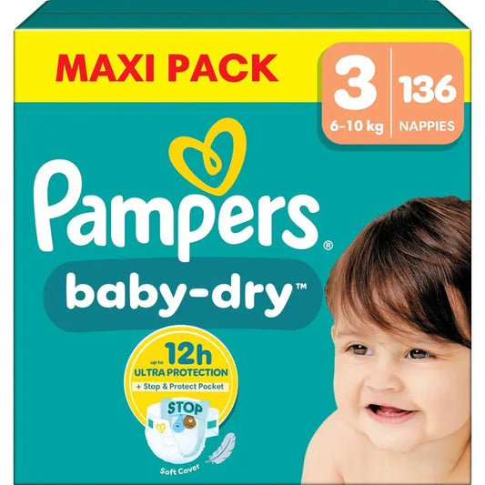 Pampers BabyDry S3 6-10kg 136kpl vaippa｜Pampers BabyDry S3 6-10公斤 136片纸尿裤