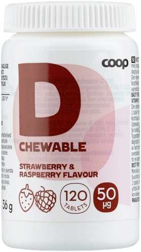 Coop 维生素D 50微克草莓-覆盆子 120 purutablettia