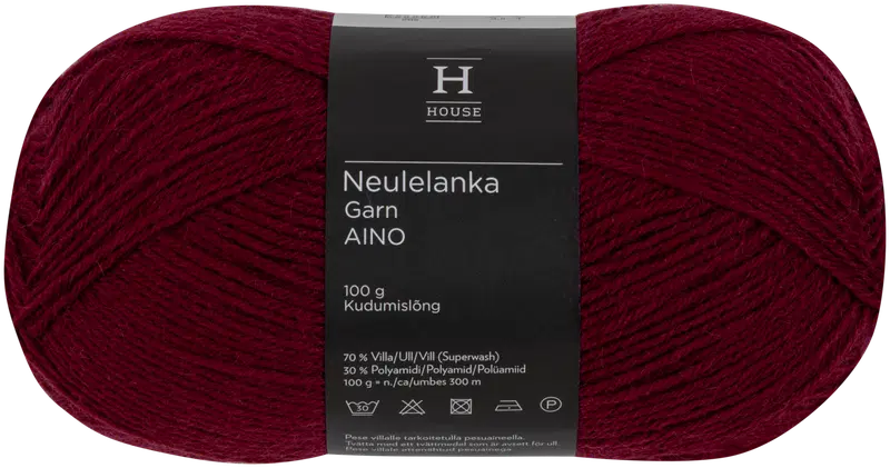 House Aino 羊毛混纺线 100克 酒红 1372｜House lanka Aino villasekoite 100 g burgundy 1372