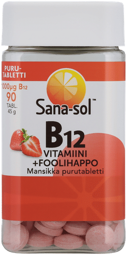 Sana-sol 维生素B12 1000微克+叶酸草莓咀嚼片膳食补充剂 90片/45克