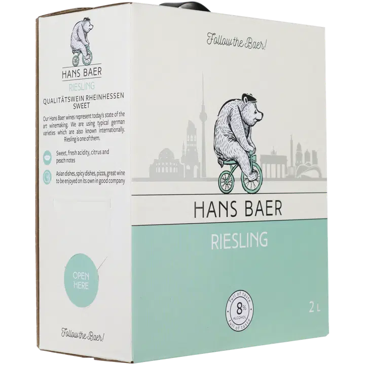 Hans Baer Riesling valkoviini 8 til-% 2 L BIB｜Hans Baer 雷司令白葡萄饮料 8 vol% 2 L BIB