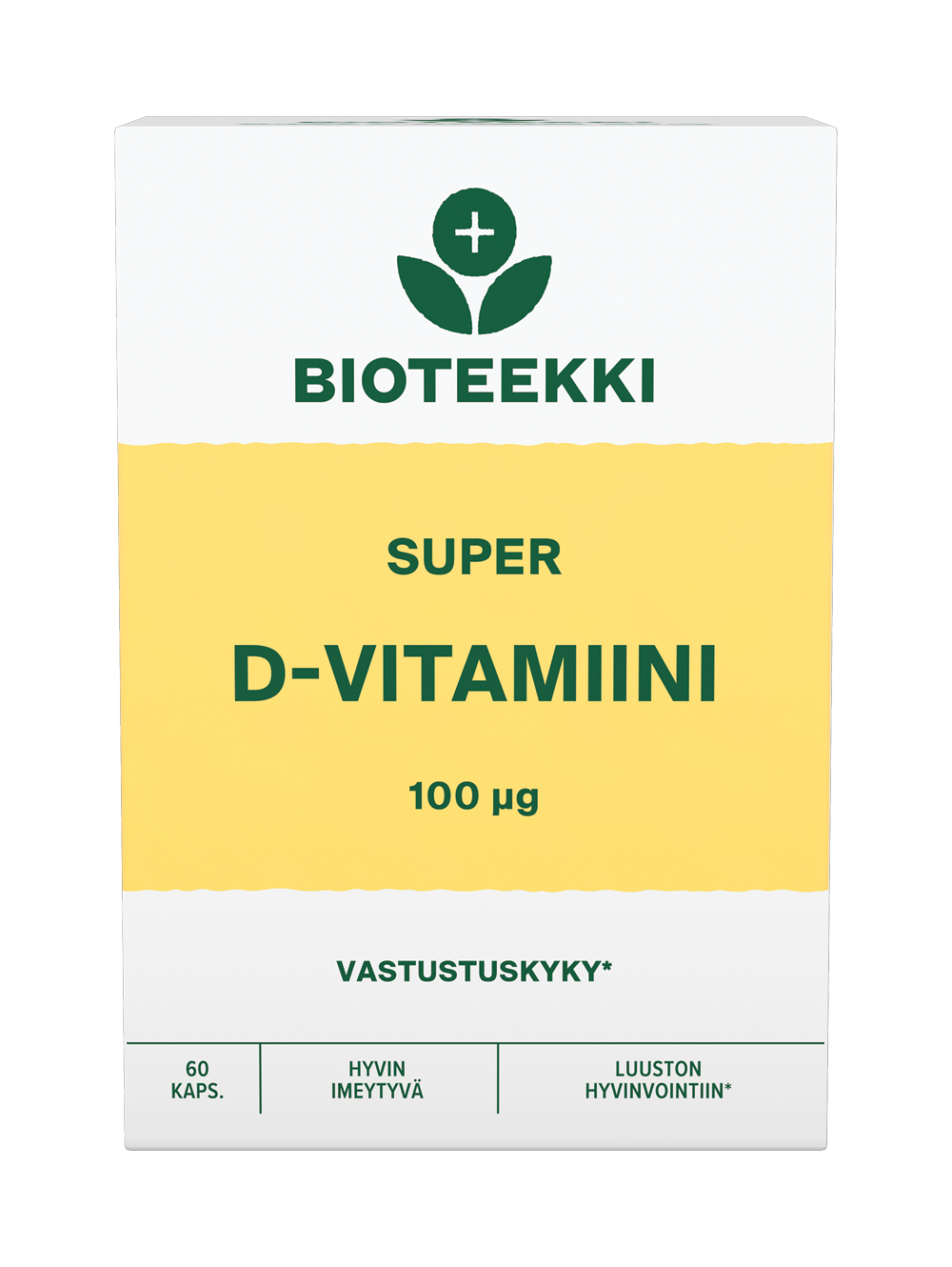Bioteekki Super D-vitamiini 100 µg 60 kaps.｜Bioteekki 超级维生素 D 100 微克 60 粒胶囊。