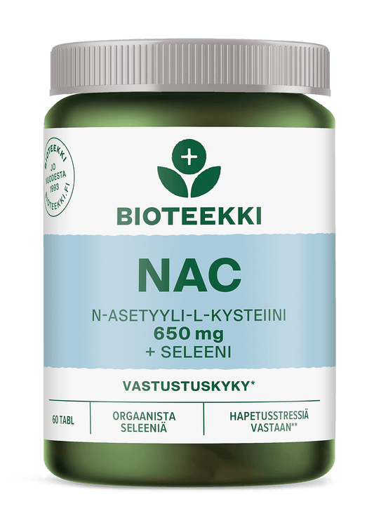生物科技 NAC 650毫克 + 硒 60片｜Bioteekki NAC 650 mg + Seleeni 60 tabl.