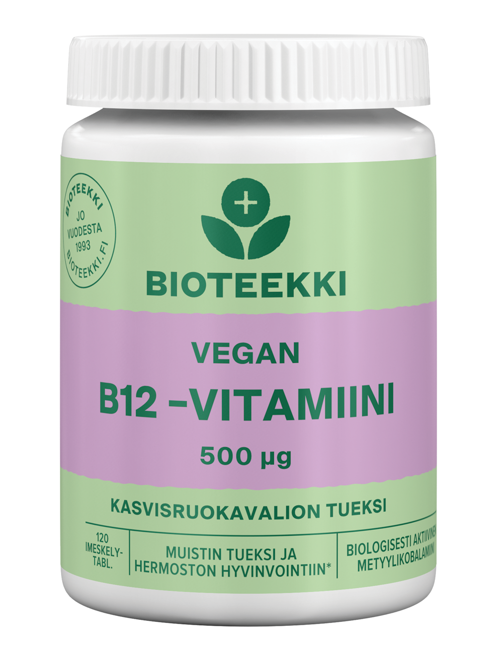 Bioteekki Vegan B12-vitamiini 500 μg 120 imeskelytablettia｜Bioteekki 纯素B12维生素500微克120片含片