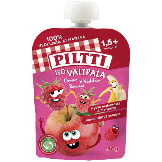 Piltti 150g Iso välipala Omena-vadelma-banaani 1,5+v annospussi｜Piltti 150克大零食苹果-树莓-香蕉1.5+y份袋