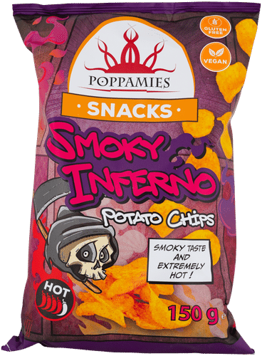 Poppamies 烟熏辣椒味薯片（哈瓦那辣椒味） 150g｜Poppamies Snacks Smoky Inferno Potato Chips habanerochilin makuiset perunalastut 150g