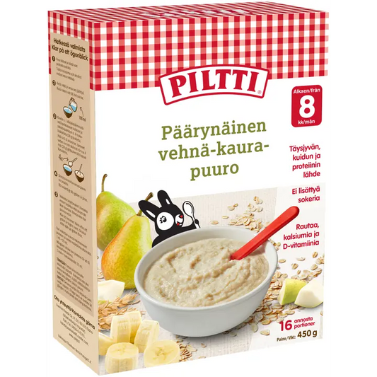 Piltti 450g Päärynäinen vehnä-kaurapuurojauhe 8kk｜Piltti 450克梨麦燕麦粉8个月