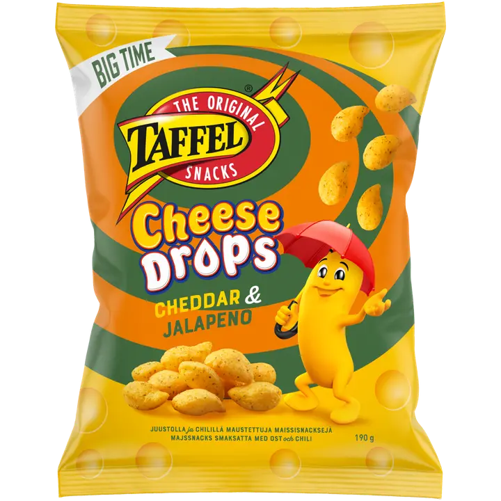 Taffel Cheese Drops cheddar & jalapeno maustettu juustosnacks 190g-Taffel Cheese Drops 切达干酪和墨西哥辣椒风味奶酪零食 190g