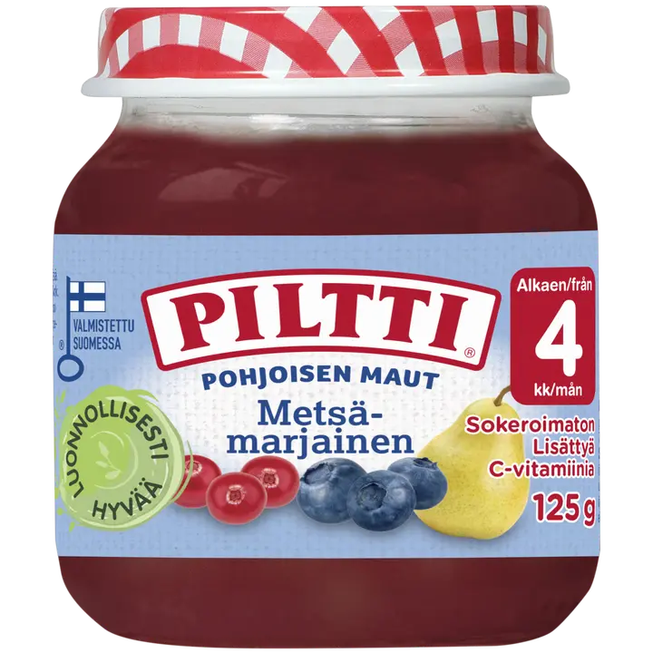 PILTTI 125g Pohjoisen maut Metsämarjainen marja- ja hedelmäsose 4kk｜Piltti 125 克北方风味野生浆果浆果和果泥 4 个月