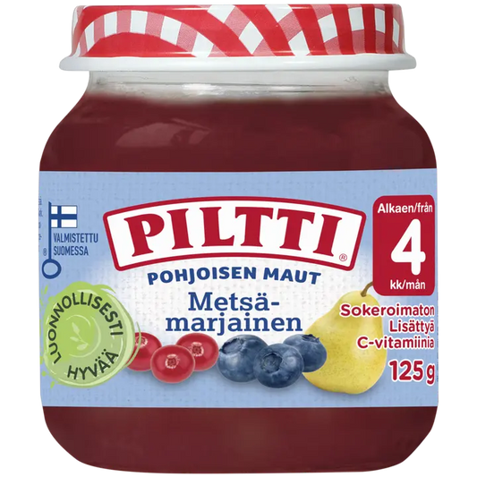 PILTTI 125g Pohjoisen maut Metsämarjainen marja- ja hedelmäsose 4kk｜Piltti 125 克北方风味野生浆果浆果和果泥 4 个月