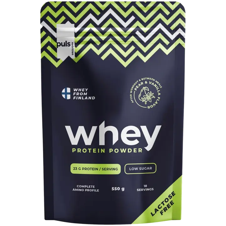PULS WHEY Proteiinijuomajauhe kausimaku Päärynä & Vanilja 550g-Puls 乳清蛋白饮料粉季节性风味梨和香草 550g