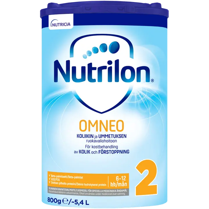Nutrilon Omneo 2 800 g, kliininen ravintovalmistejauhe imeväisikäiselle, 6-12kk.｜Nutrilon Omneo 2,800 克，临床营养粉，适合 6-12 个月婴儿。