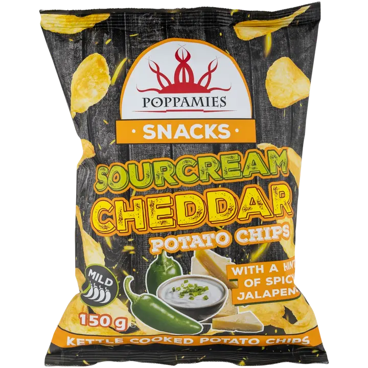 Poppamies Snacks Sourcream Cheddar Potato Chips perunalastut 150g-Poppamies 零食 酸奶油 切达干酪 薯片 150g