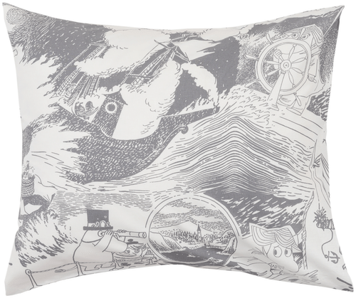 Moomin Arabia Muumi tyynyliina 50x60cm Purjehdus harmaa GOTS