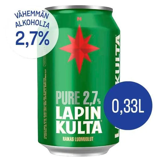 Lapin Kulta Pure gluteeniton luomuolut 2,7% 0,33 l｜Lapin Kulta 纯无麸质有机饮料 2.7% 0,33 l
