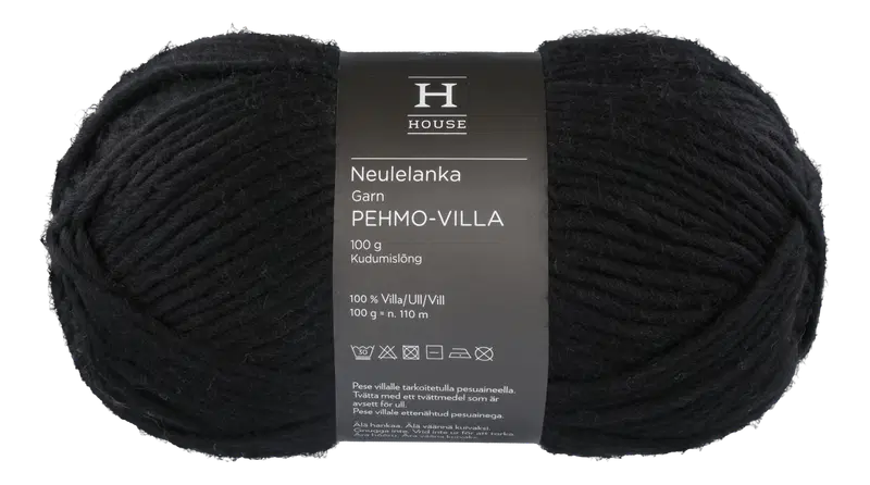 House Pehmovilla 编织线 112706 100克 黑色 217｜House neulelanka Pehmovilla 112706 100 g Black 217