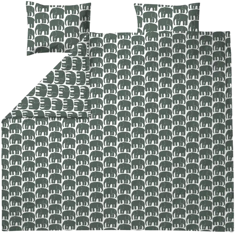 Finlayson 双人被套套装 Elefantti 240x210+2x50x60 深绿色｜Finlayson pussilakanasetti tupla Elefantti 240X210+2x50X60 tumma vihreä