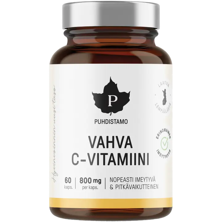 Puhdistamo Vahva C-Vitamiini 800 mg 60 kaps.｜Puhdistamo 强效 C 维生素 800 毫克 60 粒。