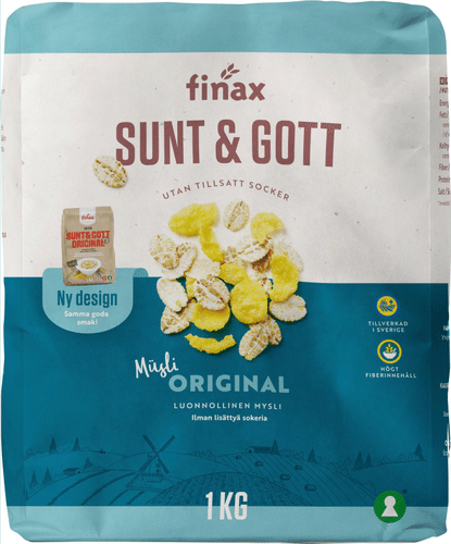 Finax Sunt & Gott Original aito mysli ilman lisättyä sokeria 1 kg｜Finax Sunt & Gott 原味正宗麦片（无添加糖） 1 kg