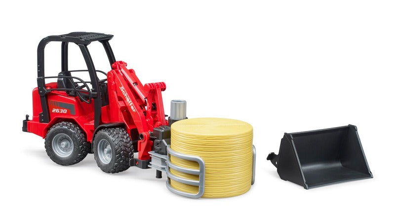Bruder 拖拉机 Schäffer Compact loader 2630 带草捆夹和1个圆草捆｜Bruder traktori Schäffer Compact loader 2630 paalipihdeillä ja 1 pyöröpaali