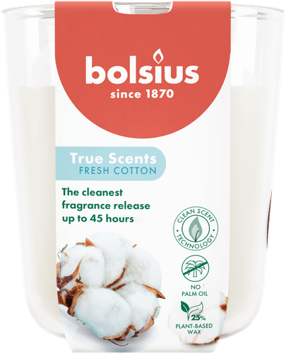 Bolsius True Scents – 玻璃杯香薰蜡烛 – 清新棉 – 大号｜Bolsius True Scents – tuoksukynttilä lasissa – Fresh Cotton – suuri