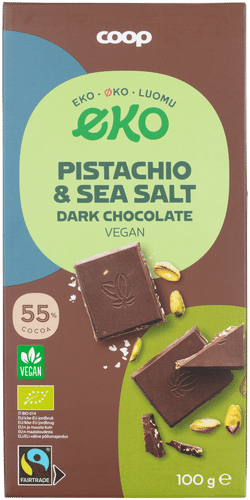 Coop 生态黑巧克力55%开心果海盐 100 g｜Coop Eko tumma suklaa 55 % pistaasi ja merisuola 100 g