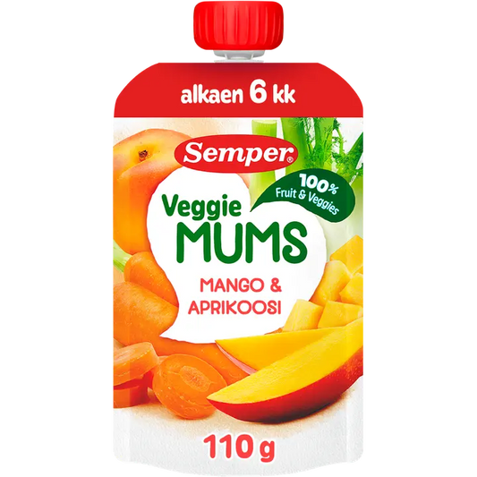 Semper Veggiemums Mango & aprikoosi alkaen 6kk hedelmäsose 110g｜Semper Veggiemums 芒果杏果泥（6 个月以上） 110g