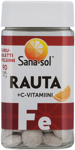 Sana-sol 铁+维生素C橙味咀嚼片 膳食补充剂 90tabl